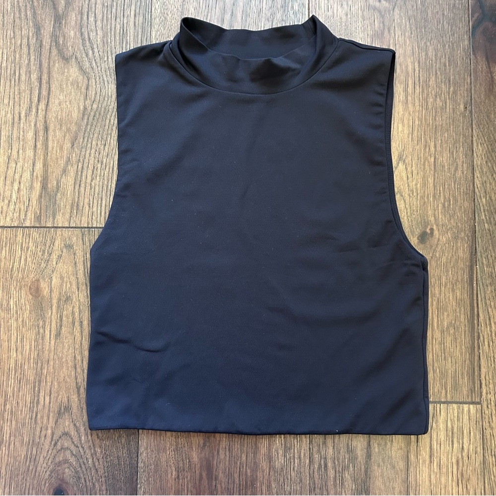 Aritzia Babaton Black Mock Neck Cropped Tank Top